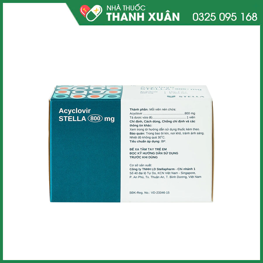 Acyclovir STELLA 800mg thuốc điều trị, phòng ngừa và ngăn ngừa tái phát nhiễm Herpes simplex, bệnh thủy đậu và zona